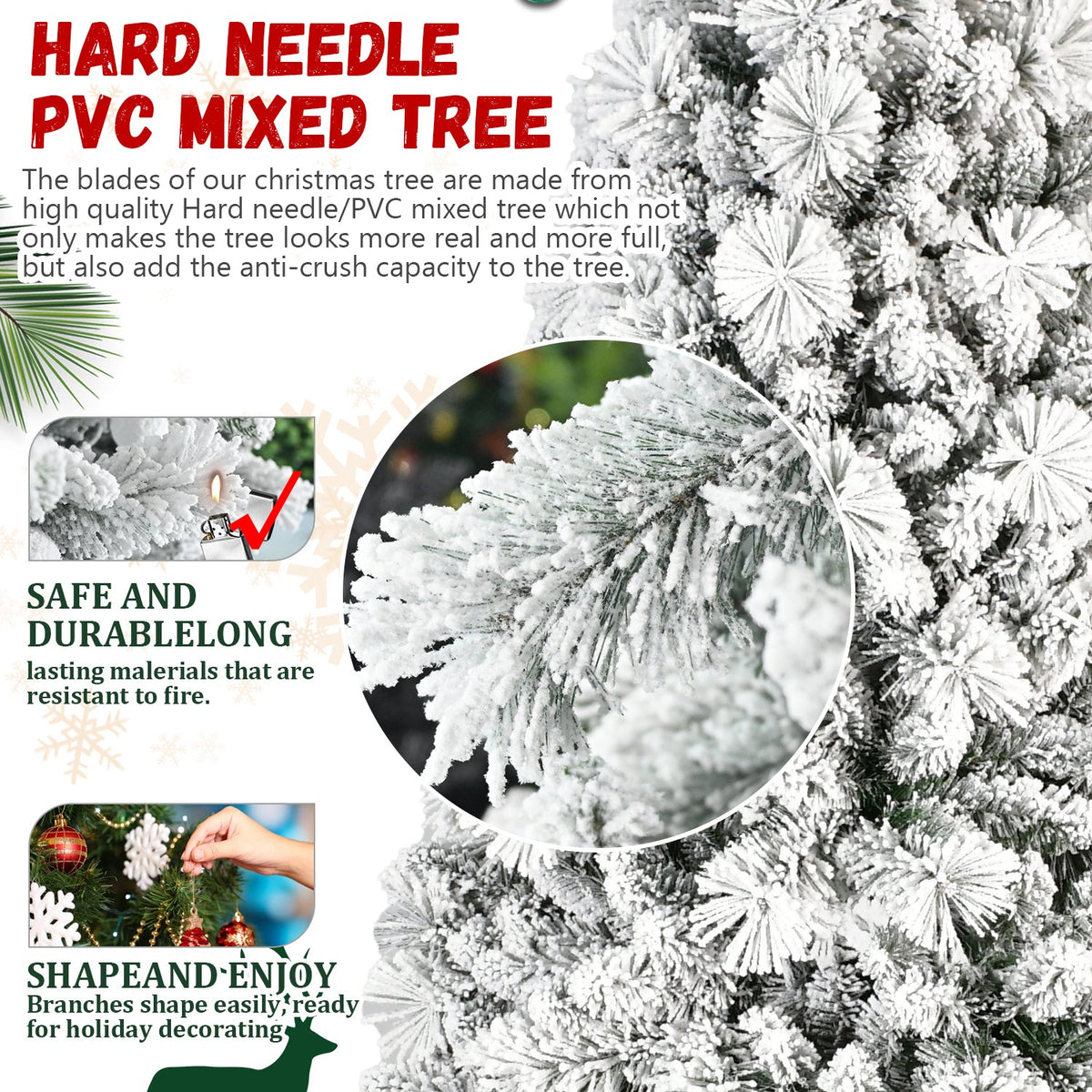 4FT Flocked Christmas Tree with 350 Tips and Metal Stand