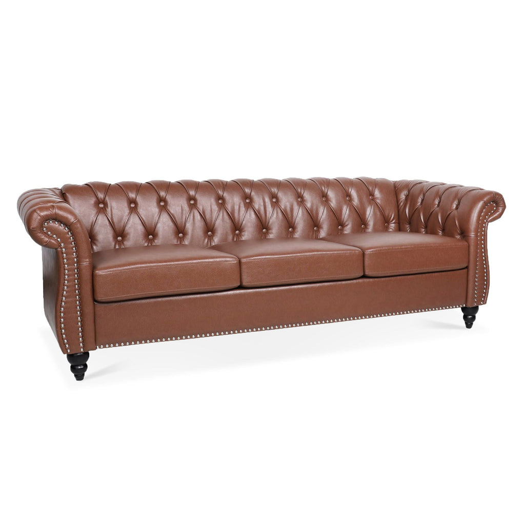 Rolled Arm Chesterfield 3 Seater Sofa with Fire-Resistant Upholstery - Multiple Colors