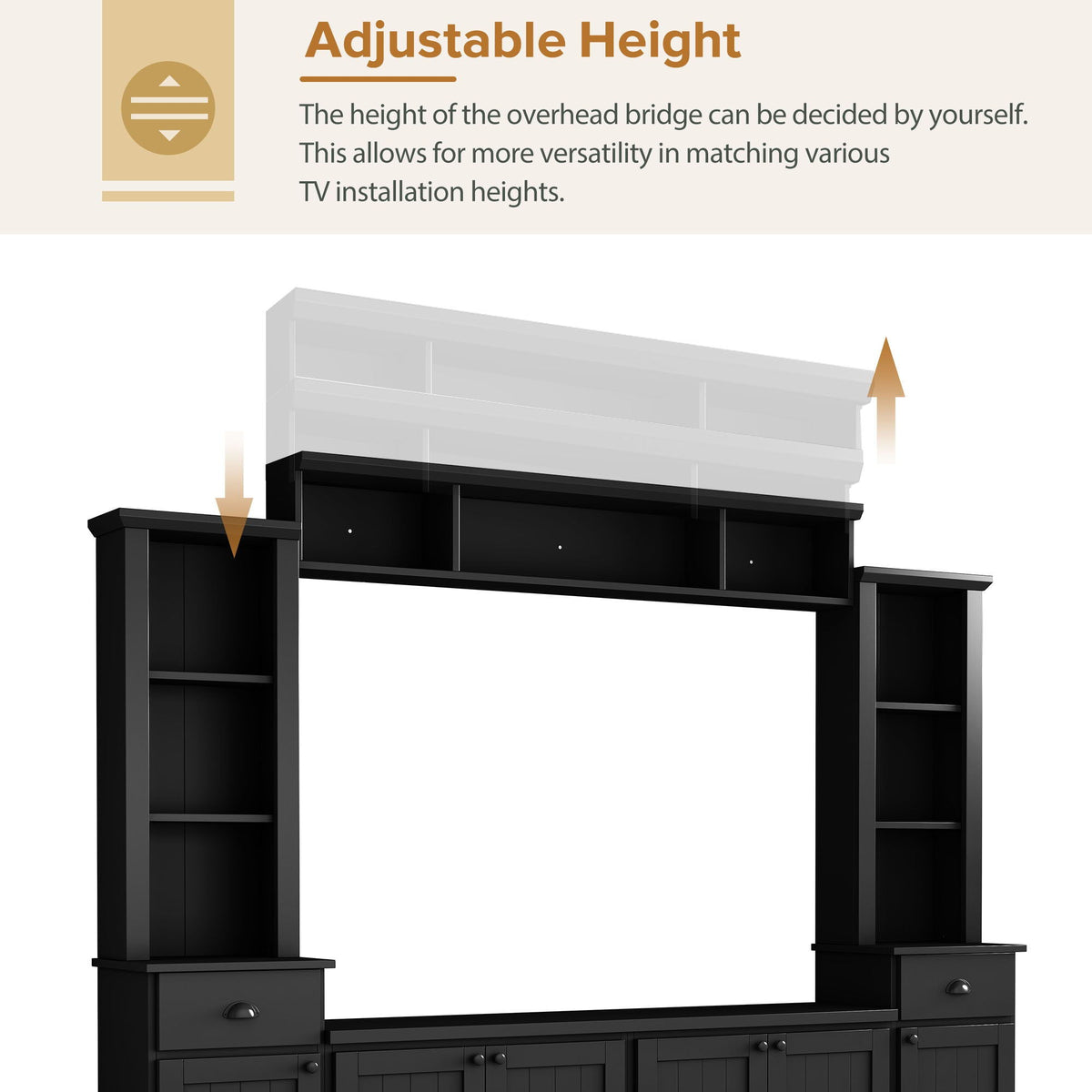 Minimalist Entertainment Wall Unit Set with Adjustable Bridge for TVs Up to 75" - White or Black