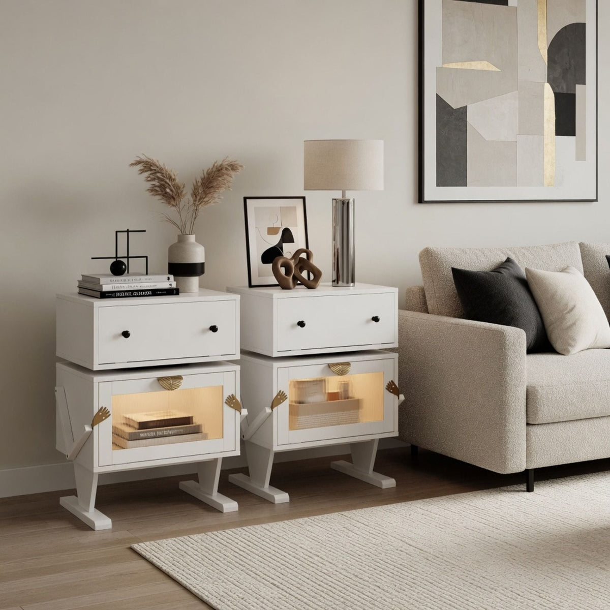 Robot LED Nightstand with 360° Rotating Drawer - White, Pink, or Green