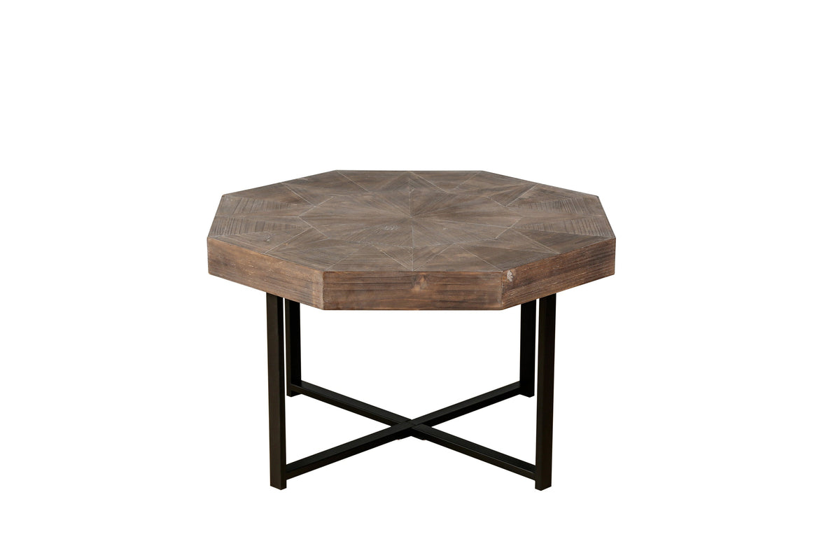 Wood Octagonal Vintage Patchwork Coffee Table with Metal Frame - Antique Brown