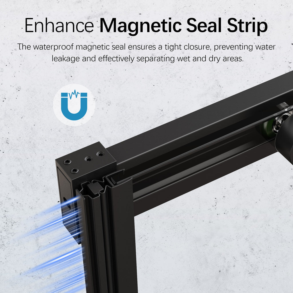 Frameless Sliding Shower Door with Tempered Glass - Matte Black