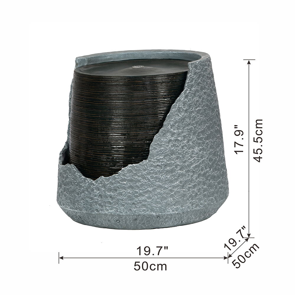 Broken Urn Water Fountain with Integrated Light - Dark Gray