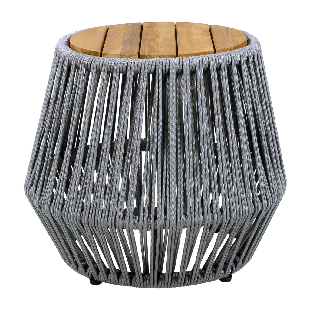 Acacia Wood Side Table with Grey Rope Design - Grey, Teak