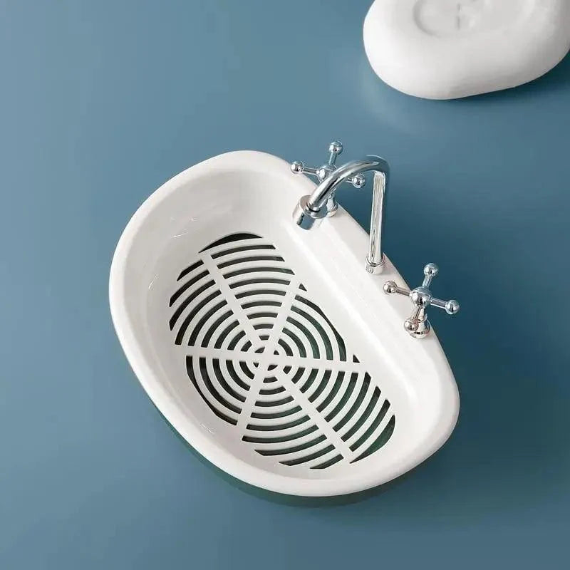 1Pcs Faucet Shape Draining Soap Dish Portable Bathroom Products Double Layer 3Colors Eco-friendly Soap Box Draining Soap Dish Sponge Holder Soap Container with Waterfall Spout for Bathroom Shower Kitchen Sink