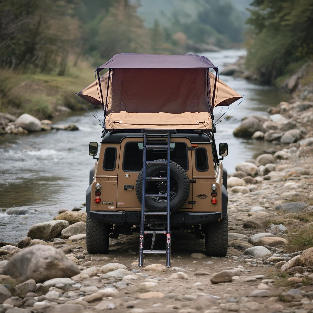 Summit Soft-Shell Aluminum Rooftop Tent With Ladder, LED Light Strip, And Memory Foam Mattress [2-3 Person] (SAK26814)