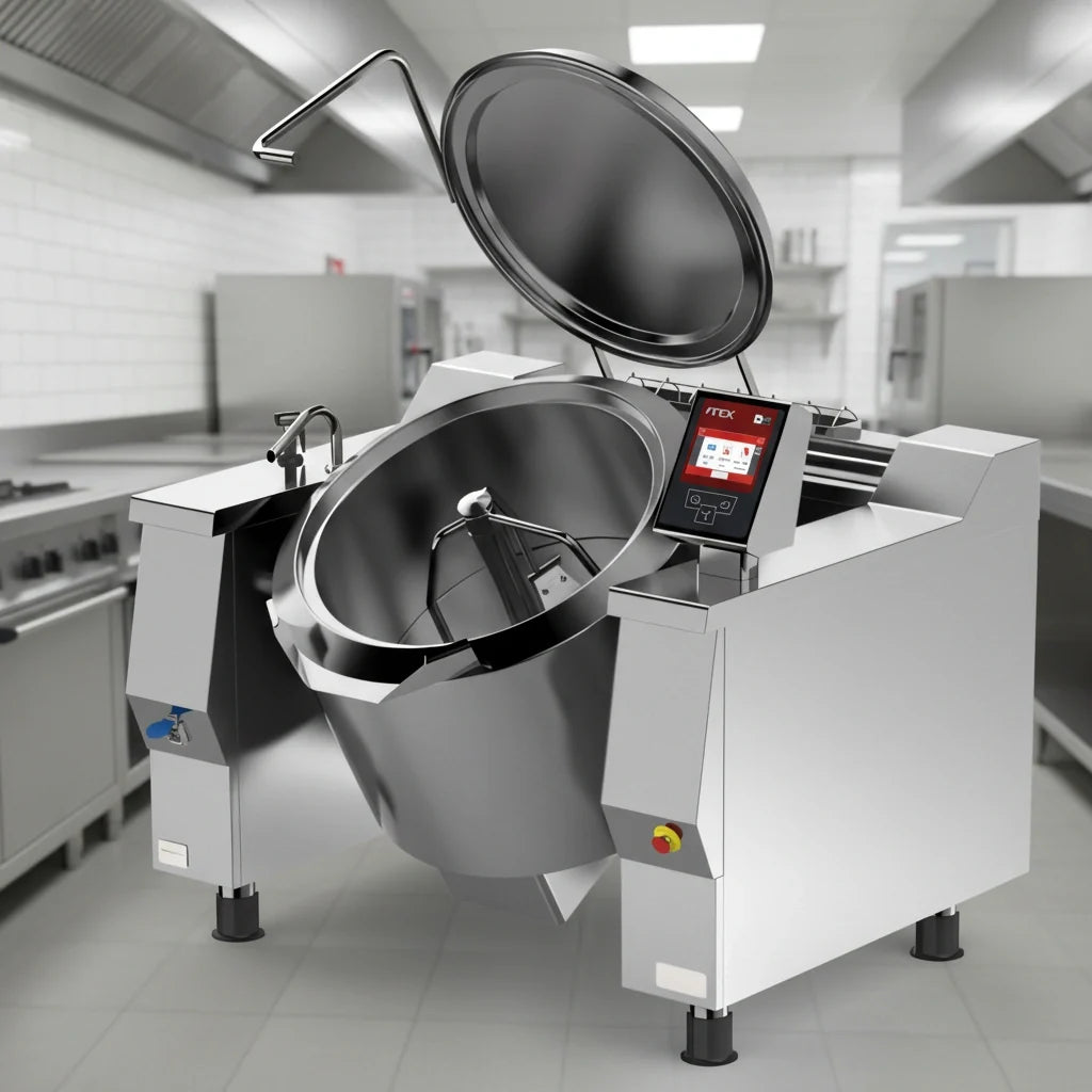 Firex (Middleby) Cucimix UCBTE034CV1 34-Gallon Electric Tilting Skillet Braising Pan with Touchscreen Controls and Automatic Mixer