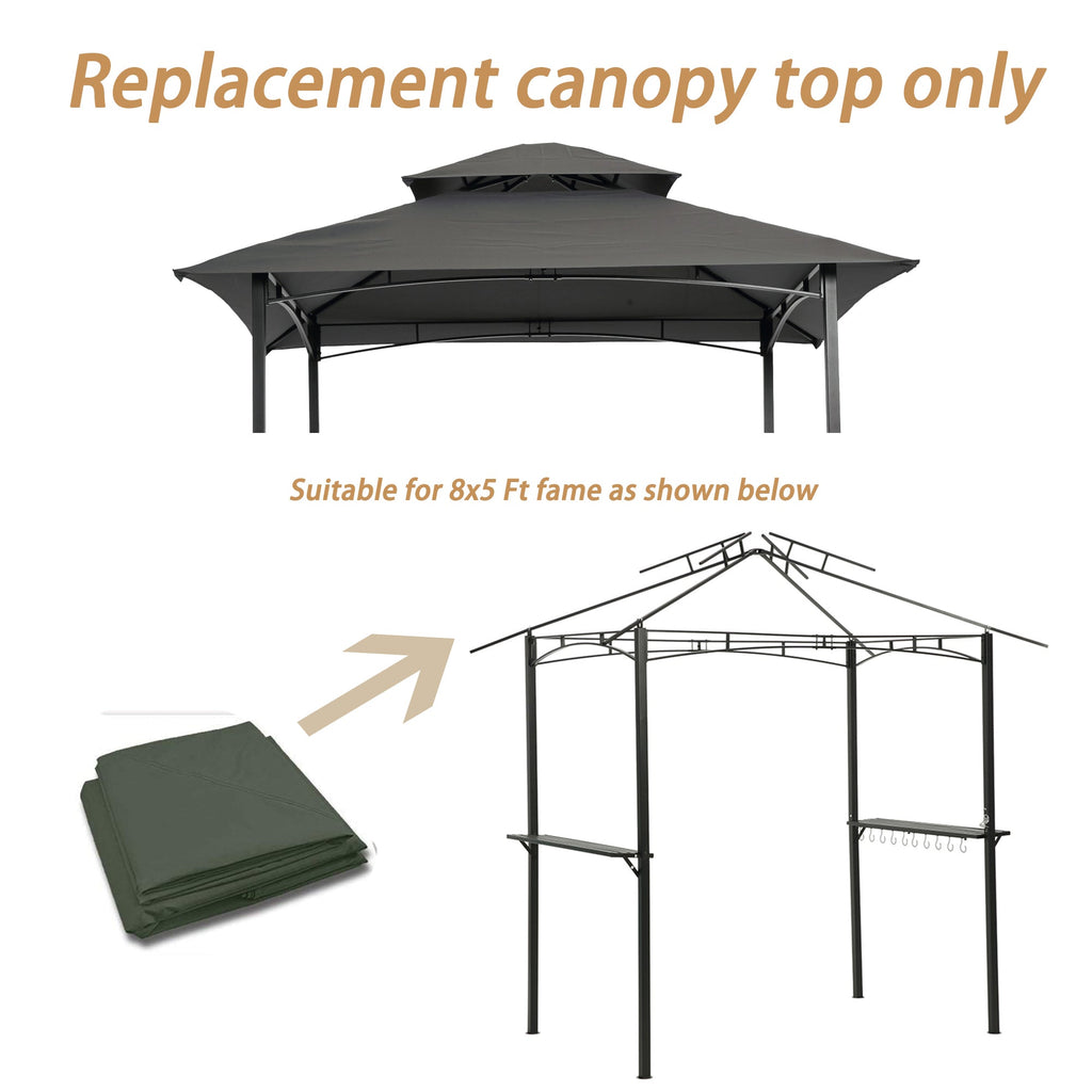 8x5Ft Grill Gazebo Replacement Canopy with Double-Tiered Roof - Gray