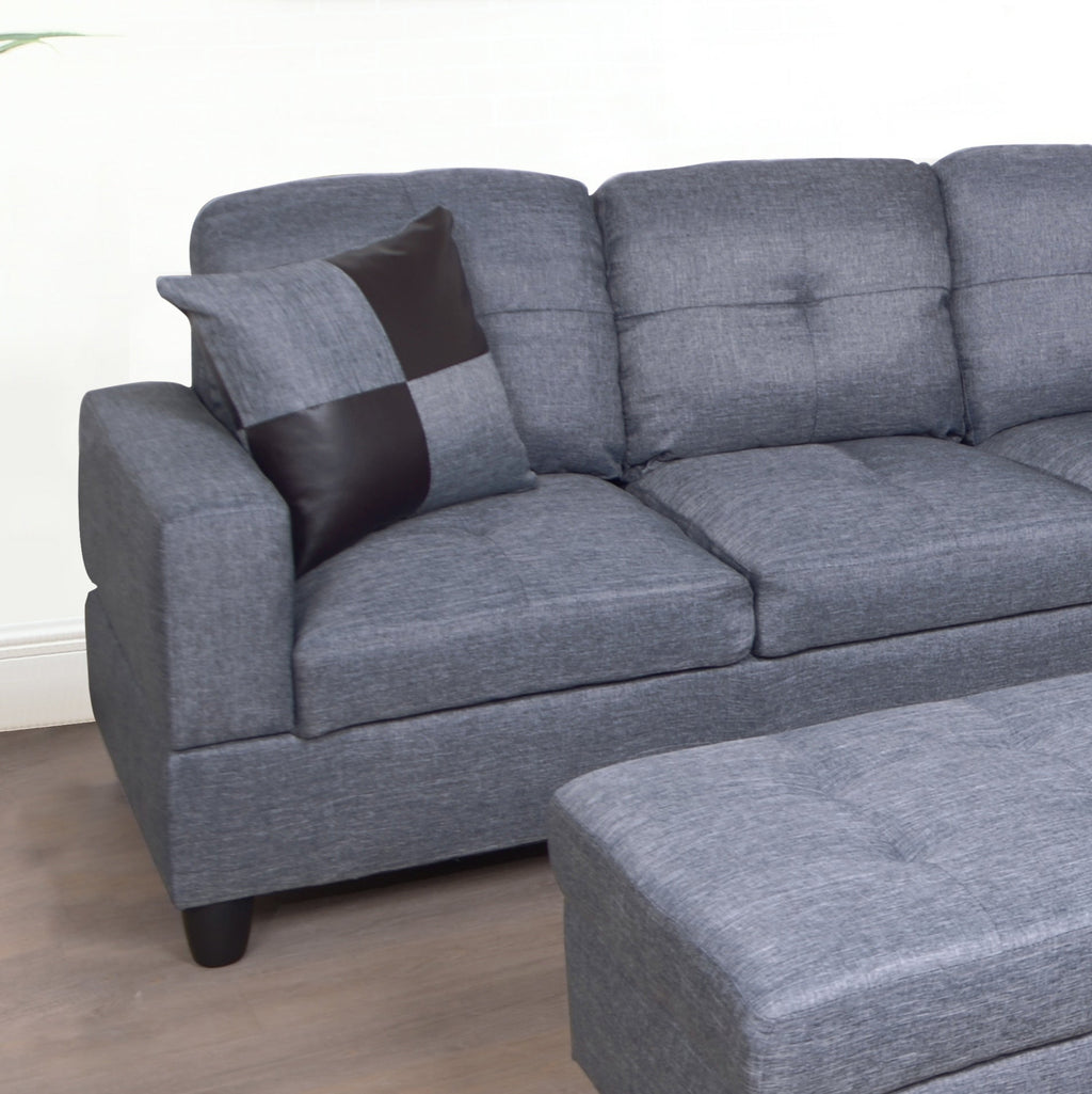 3 PC Sectional Sofa Set with Storage Ottoman - Gray