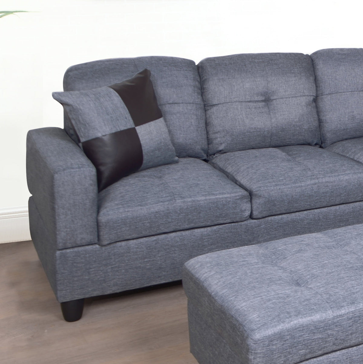3 PC Sectional Sofa Set with Storage Ottoman - Gray