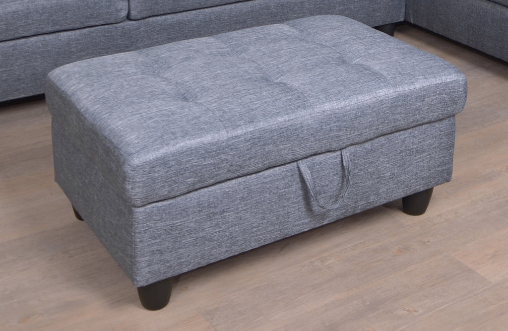 3 PC Sectional Sofa Set with Storage Ottoman - Gray