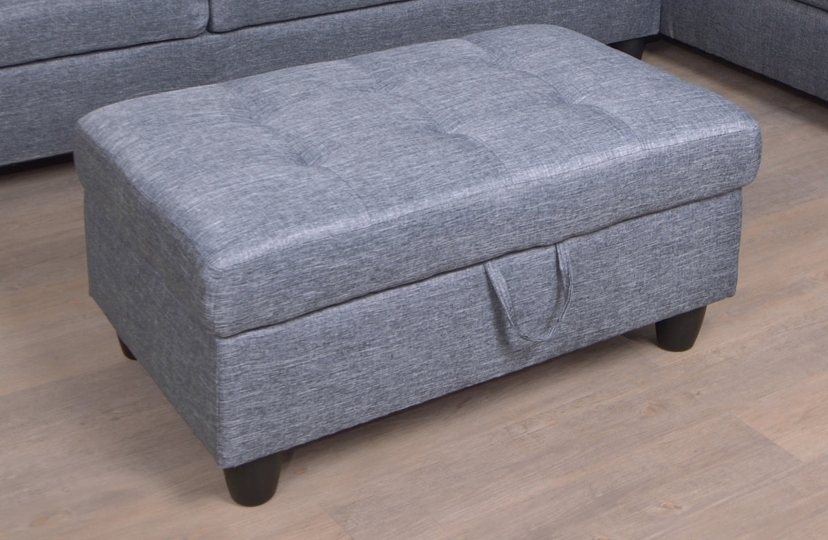 3 PC Sectional Sofa Set with Storage Ottoman - Gray