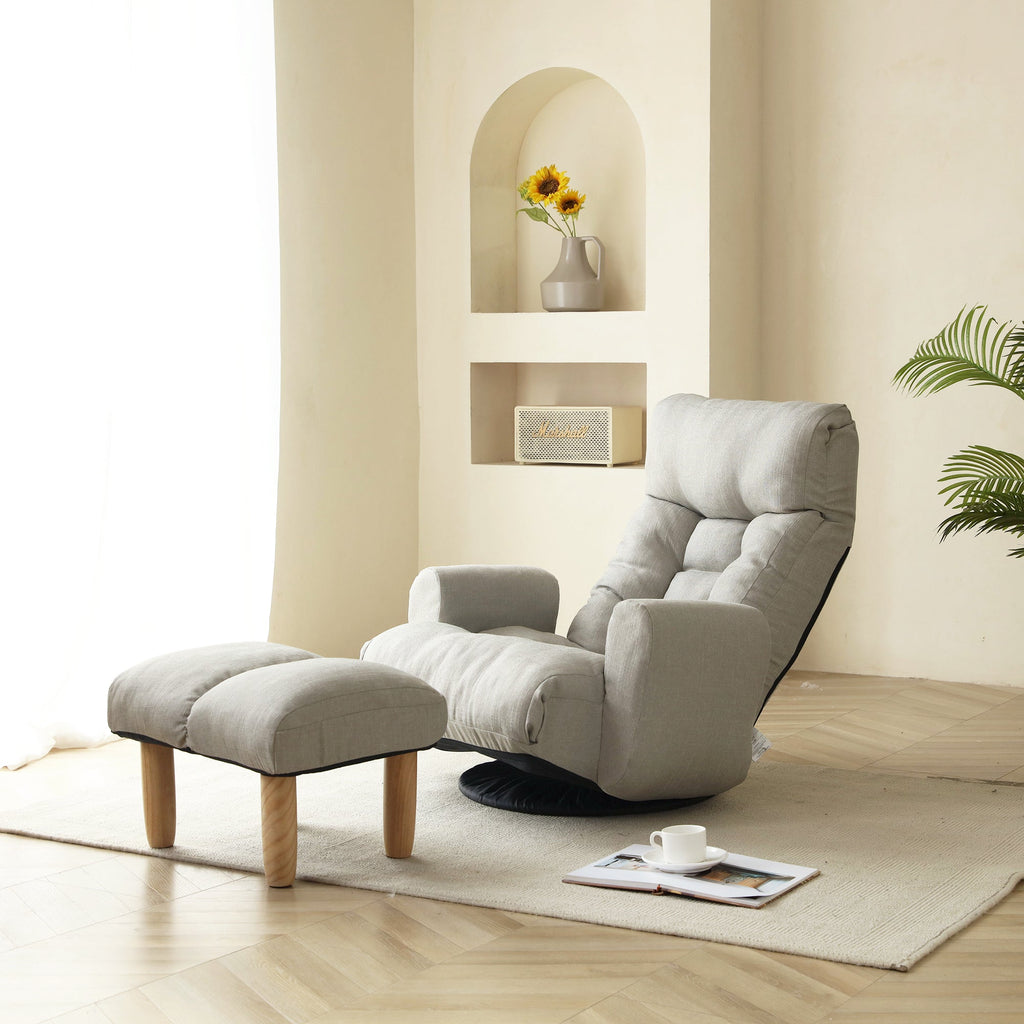Adjustable Lounge Chair with 360° Swivel - Linen
