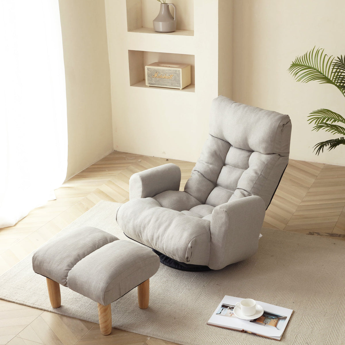 Adjustable Lounge Chair with 360° Swivel - Linen