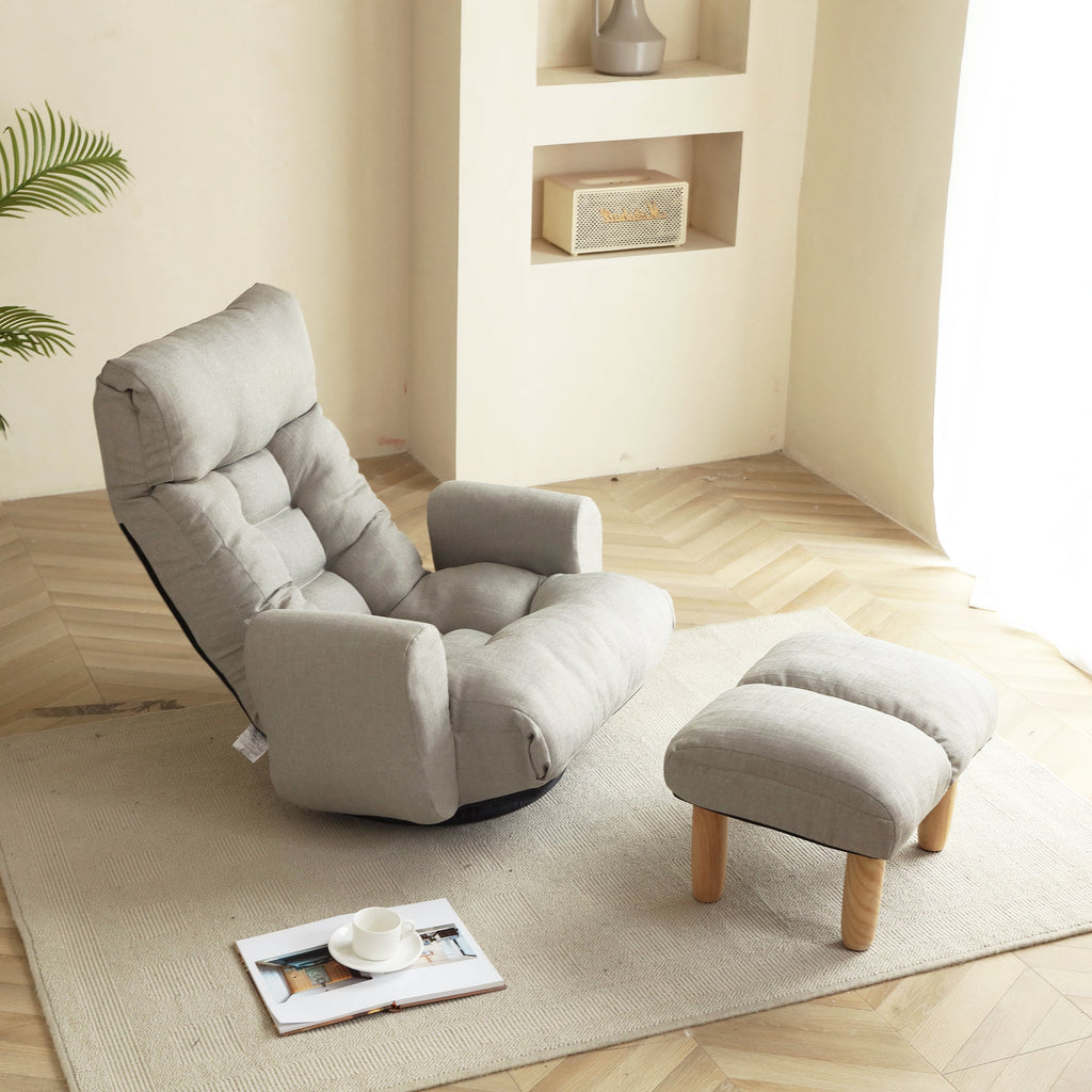 Adjustable Lounge Chair with 360° Swivel - Linen