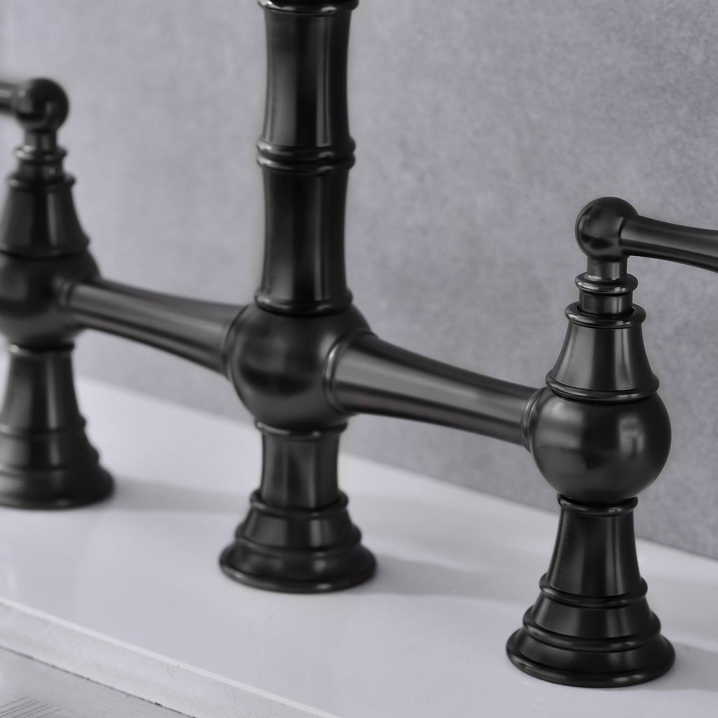 Bridge Dual Handles Kitchen Faucet with Pull-Out Side Spray - Brass