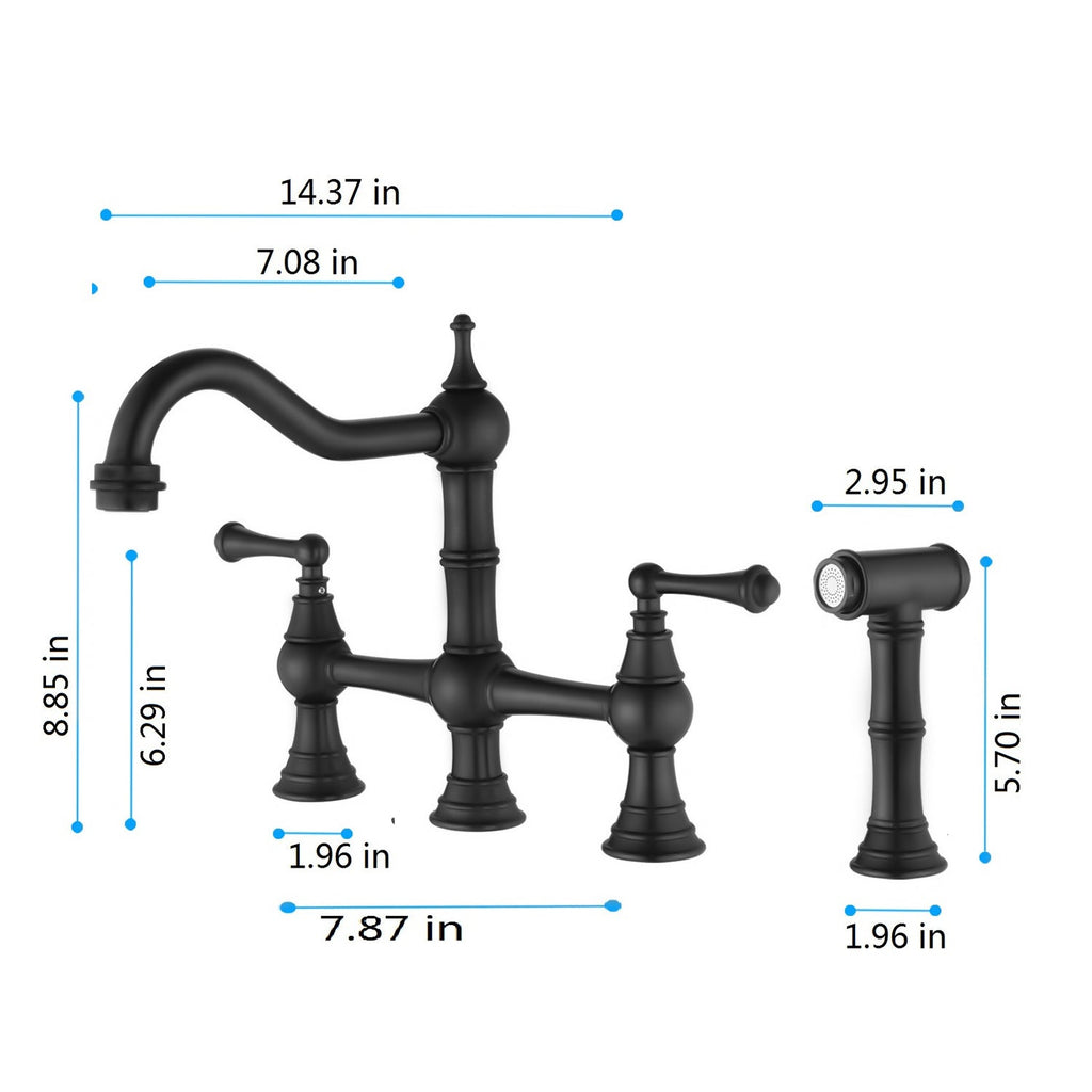 Bridge Dual Handles Kitchen Faucet with Pull-Out Side Spray - Brass