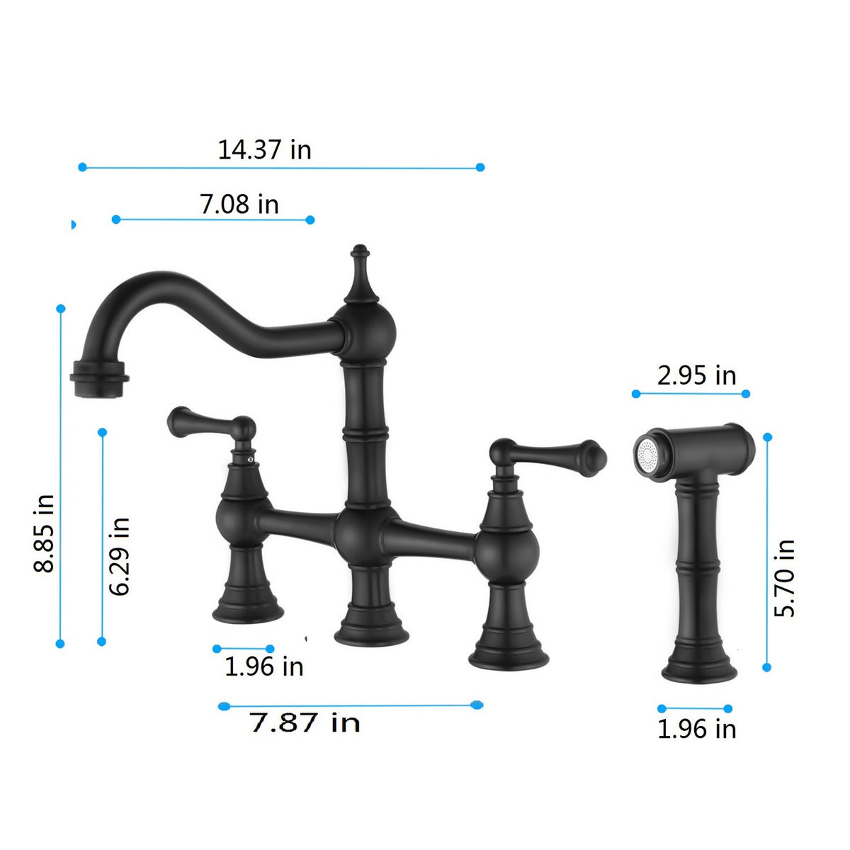 Bridge Dual Handles Kitchen Faucet with Pull-Out Side Spray - Brass