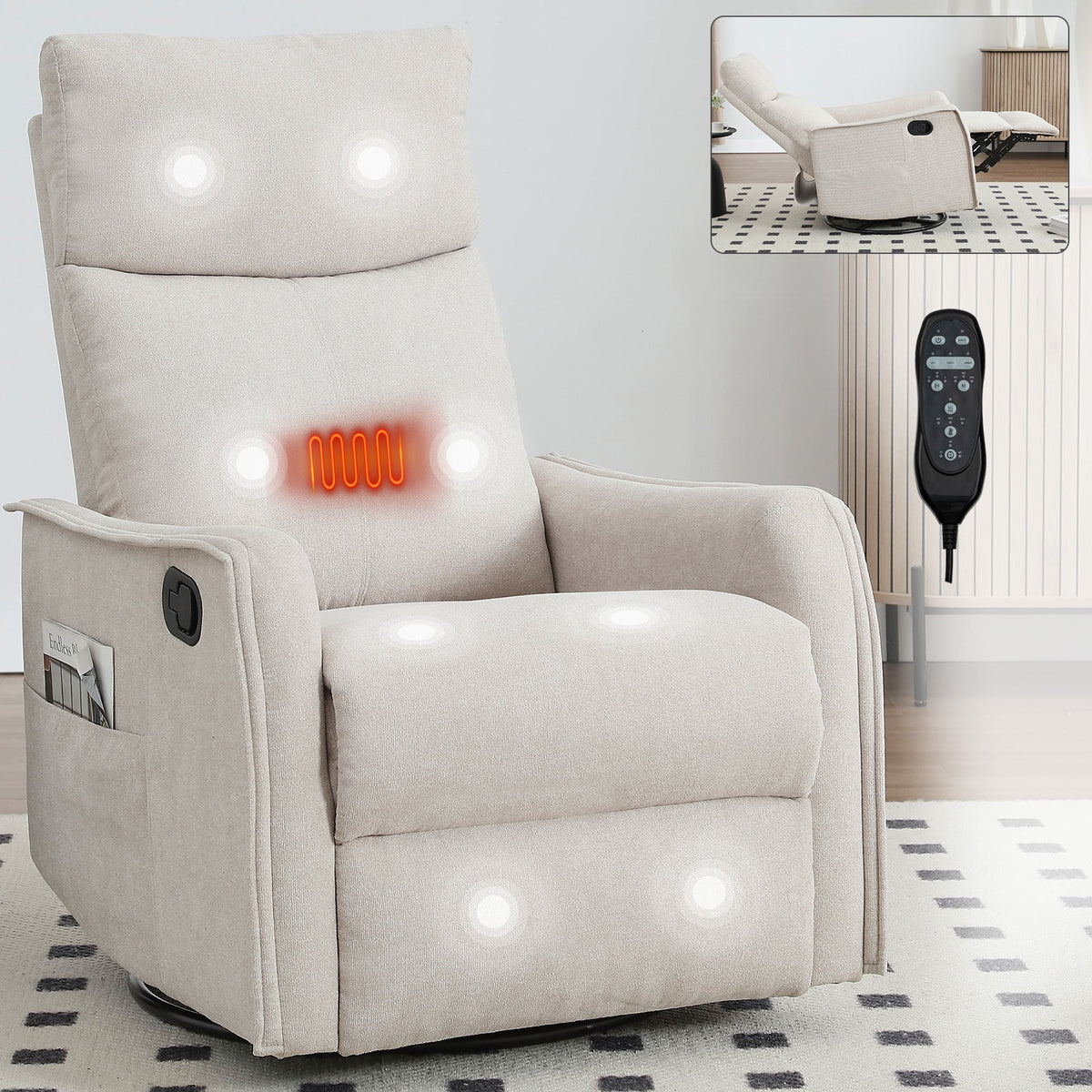 Heat Massage Manual Recliner Chair with Rocker and Swivel