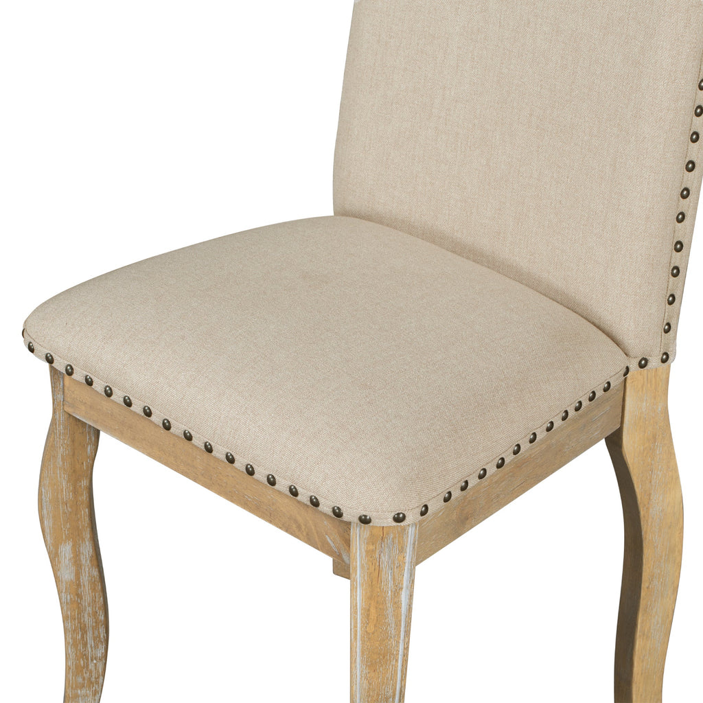 Wood Upholstered Dining Chairs Set of 2 with Padded Seat - Natural Wash
