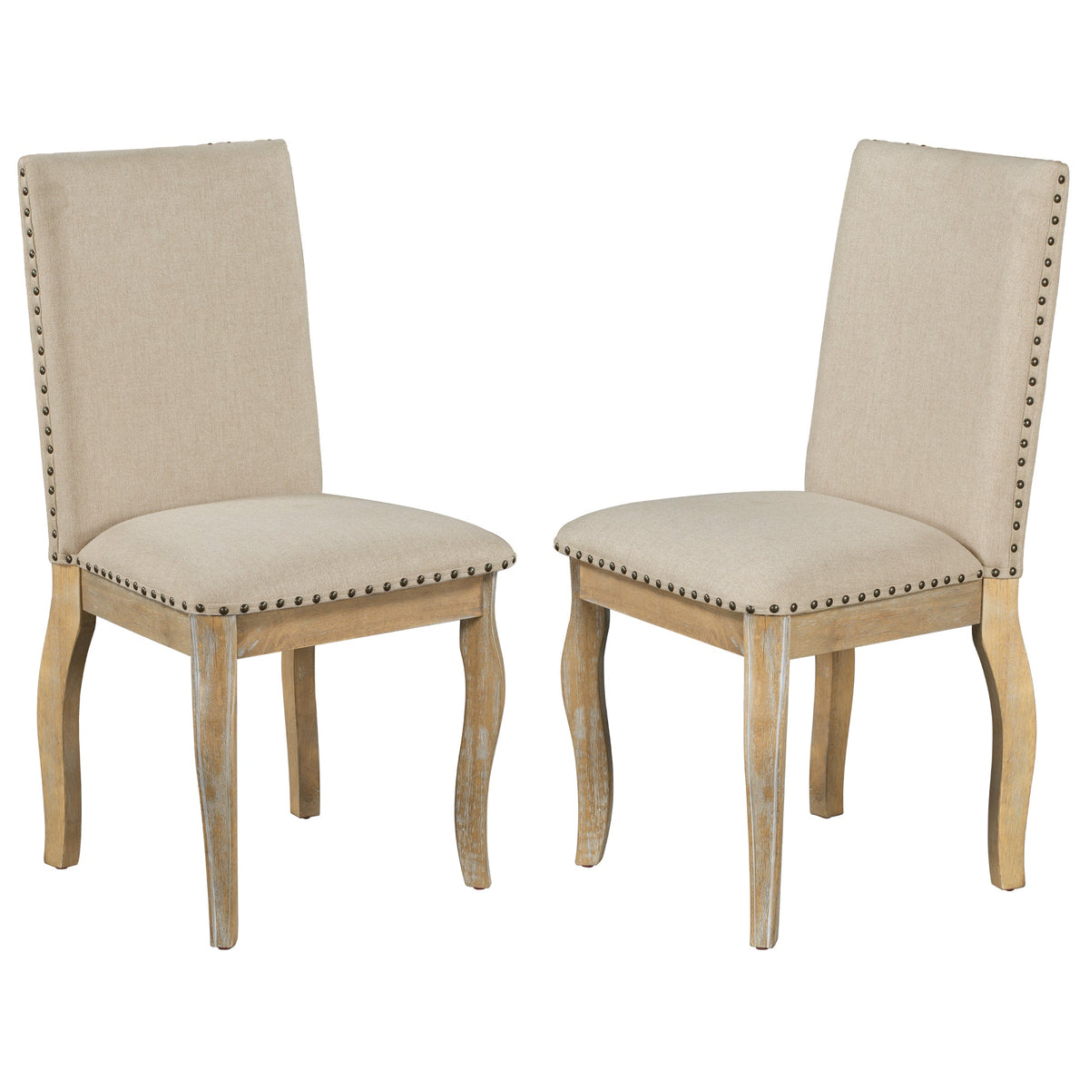 Wood Upholstered Dining Chairs Set of 2 with Padded Seat - Natural Wash