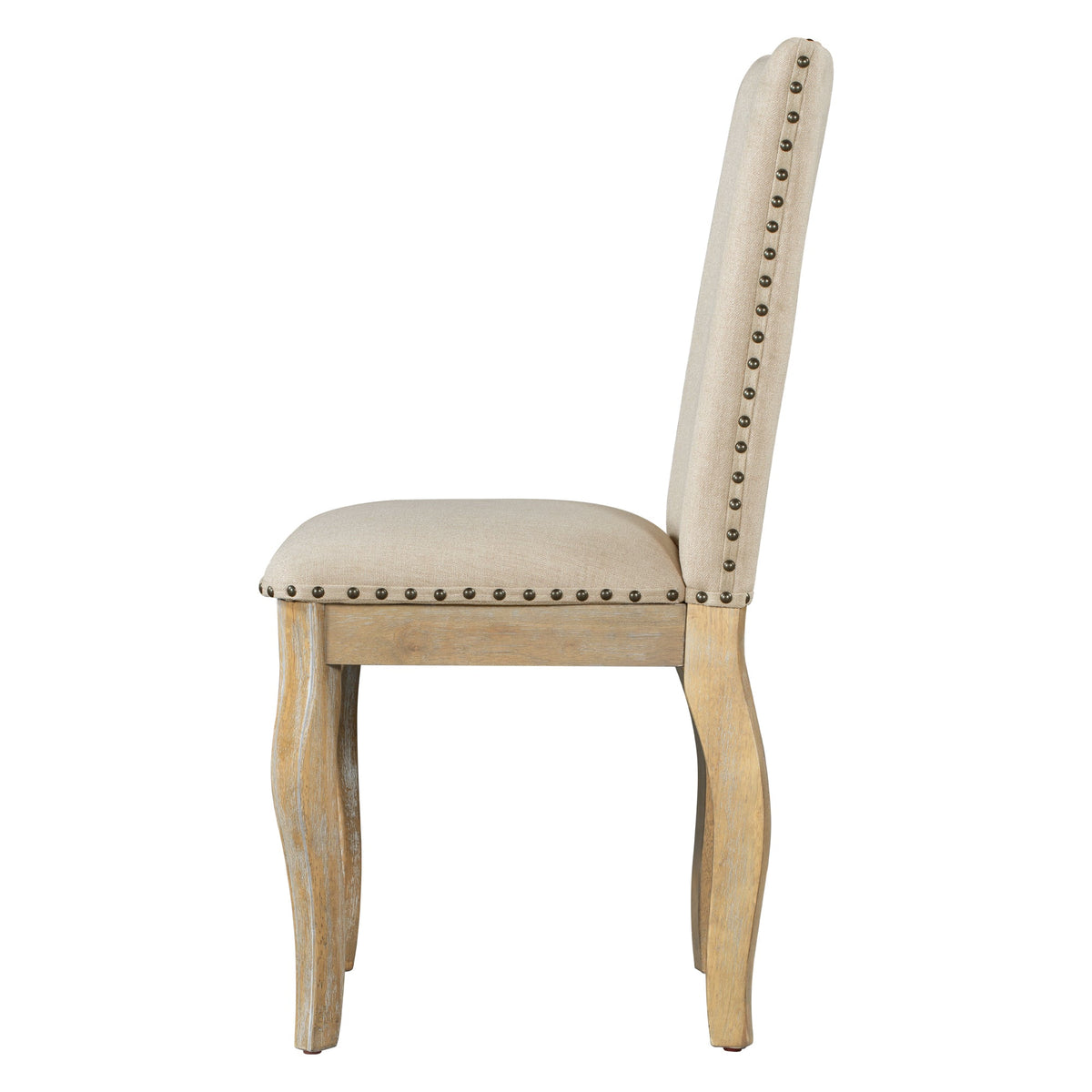 Wood Upholstered Dining Chairs Set of 2 with Padded Seat - Natural Wash