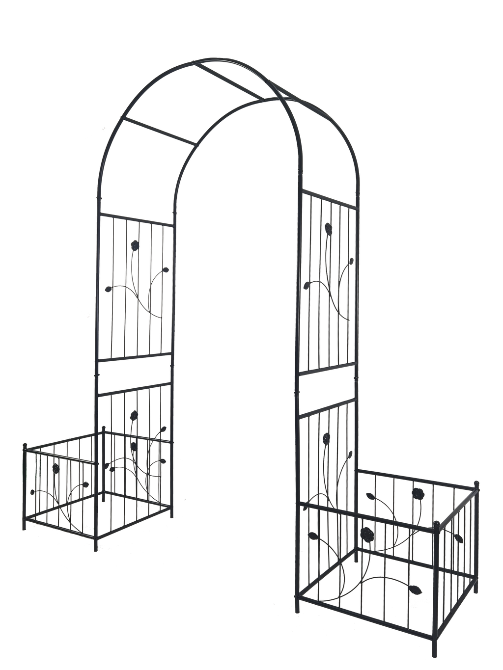 Metal Garden Arch with Two Plant Stands – Iron Trellis for Climbing Plants
