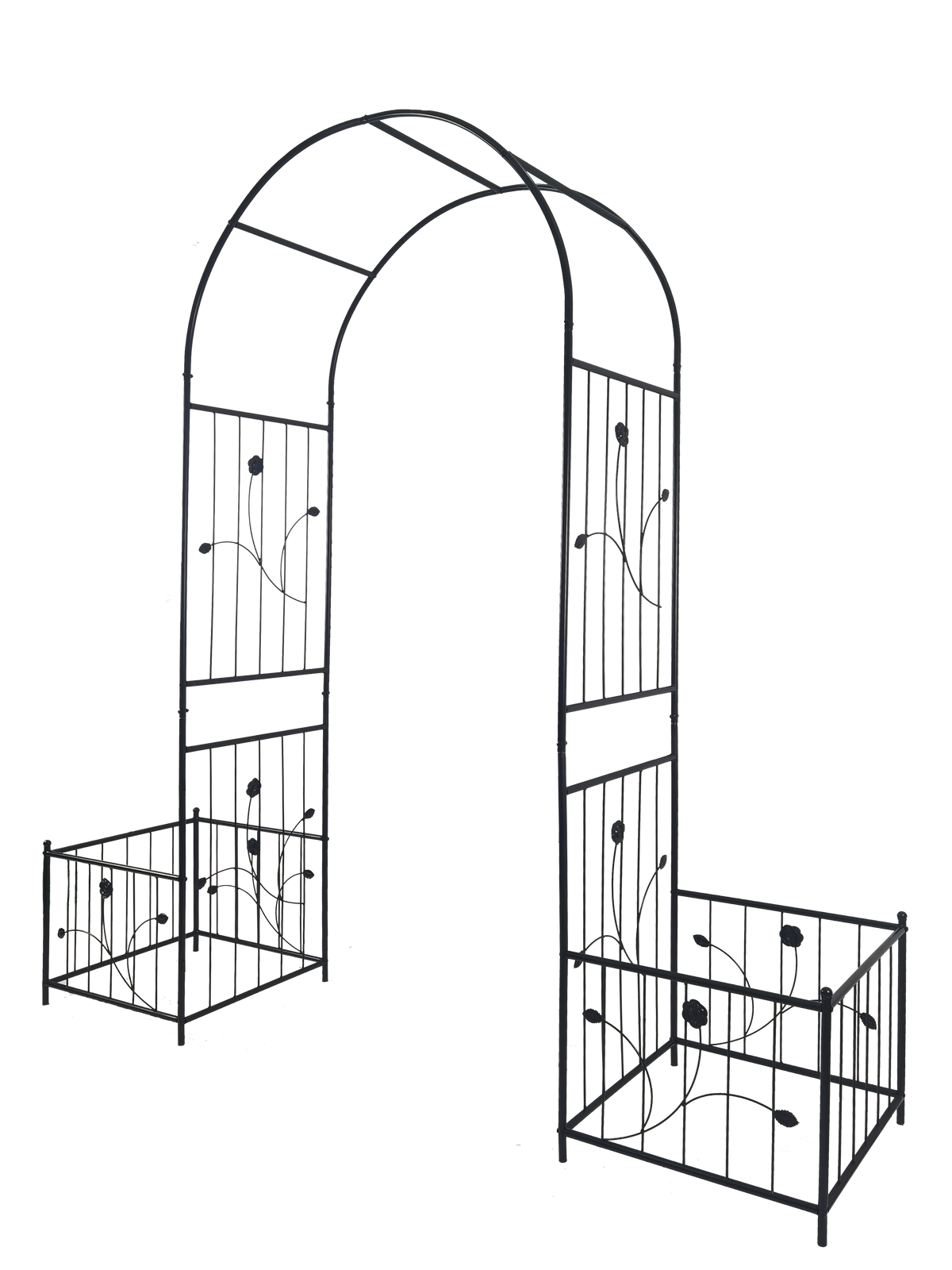 Metal Garden Arch with Two Plant Stands – Iron Trellis for Climbing Plants
