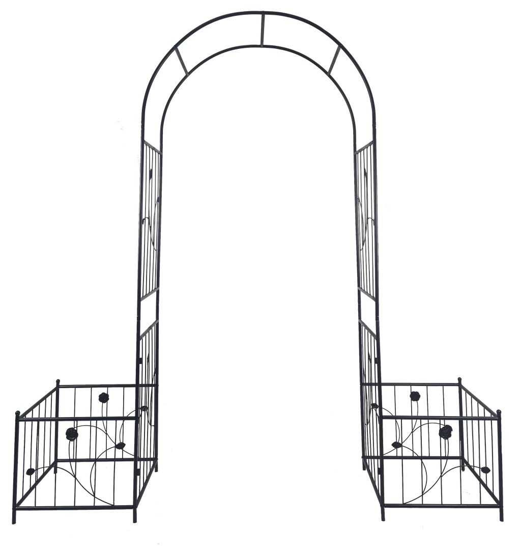 Metal Garden Arch with Two Plant Stands – Iron Trellis for Climbing Plants