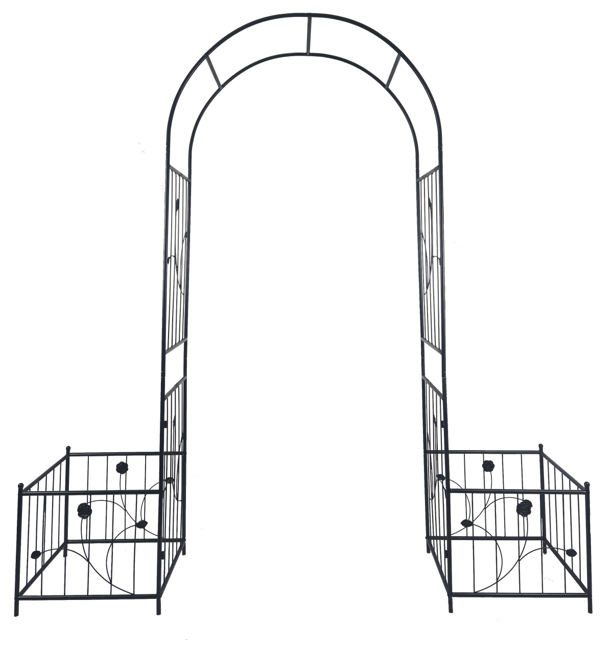 Metal Garden Arch with Two Plant Stands – Iron Trellis for Climbing Plants
