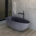 65 Inch Freestanding Solid Surface Soaking Bathtub with Contemporary Matte Finish - Cement Grey