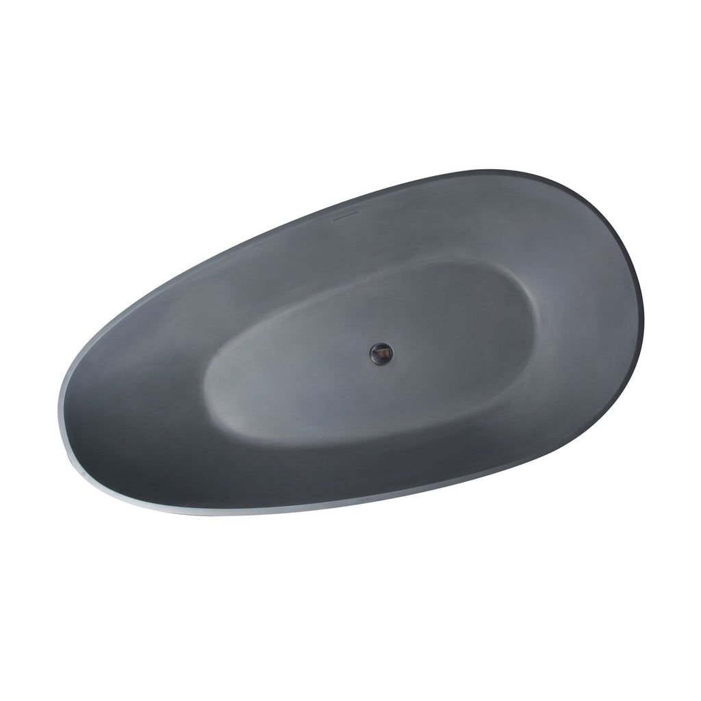 65 Inch Freestanding Solid Surface Soaking Bathtub with Contemporary Matte Finish - Cement Grey