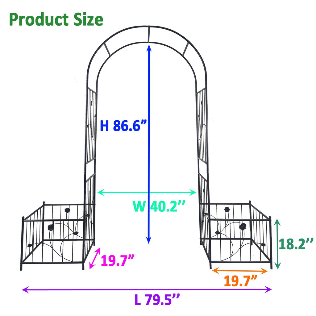 Metal Garden Arch with Two Plant Stands – Iron Trellis for Climbing Plants