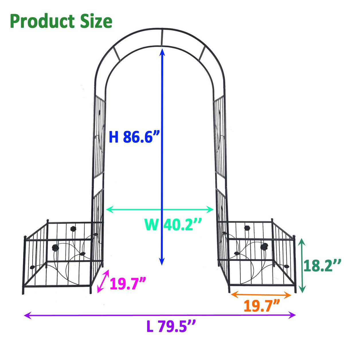 Metal Garden Arch with Two Plant Stands – Iron Trellis for Climbing Plants