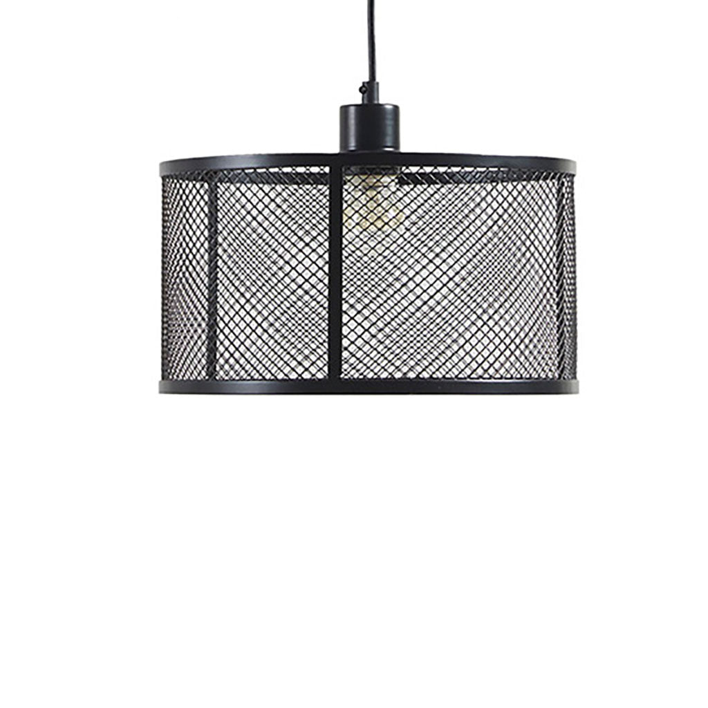 Metal Mesh Pendant Light with Iron Cage Drum Shade - Black