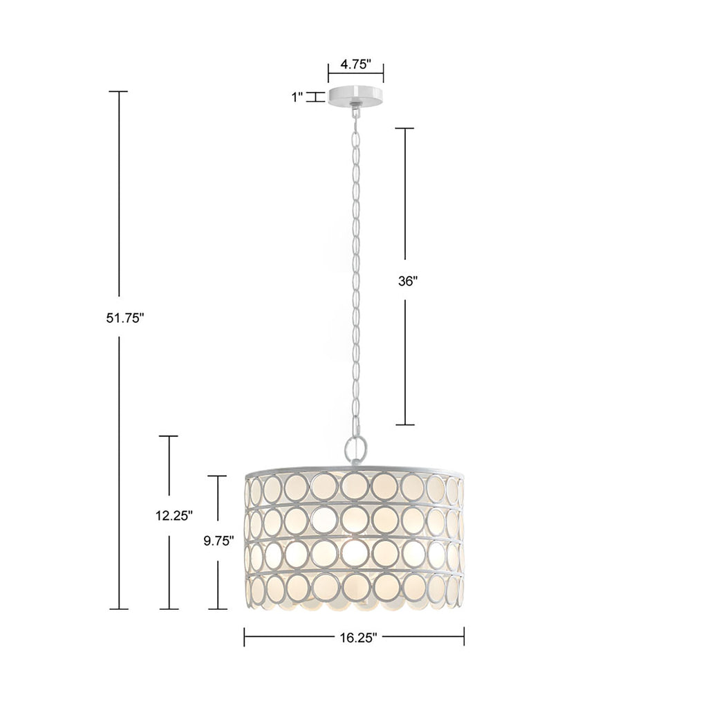 4-Light Glass Drum Shade Chandelier with Frosted Glass - White