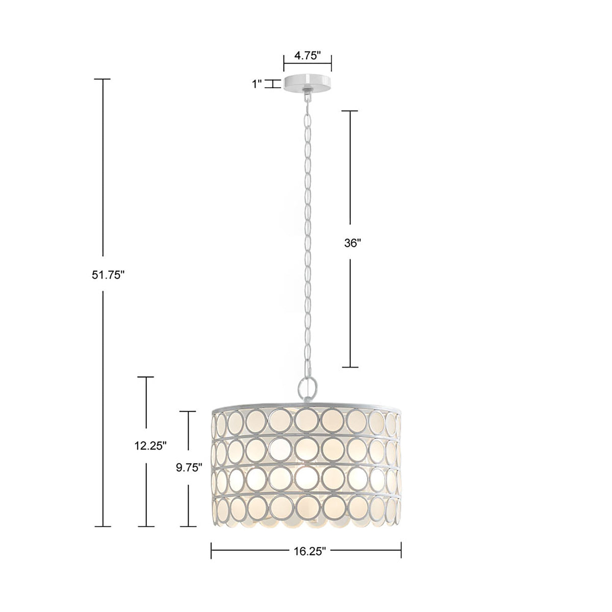 4-Light Glass Drum Shade Chandelier with Frosted Glass - White