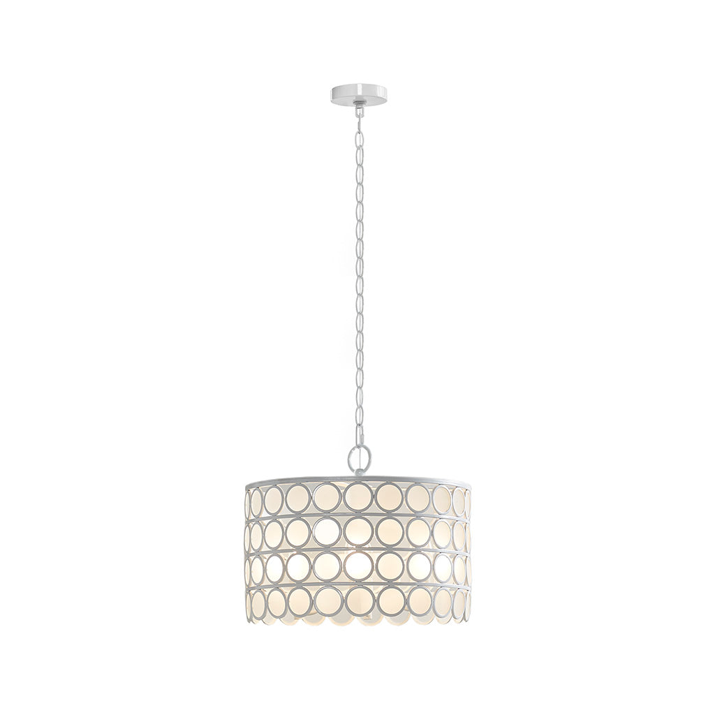 4-Light Glass Drum Shade Chandelier with Frosted Glass - White