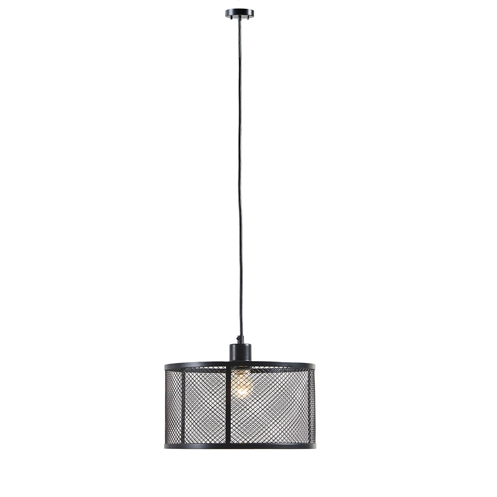 Metal Mesh Pendant Light with Iron Cage Drum Shade - Black