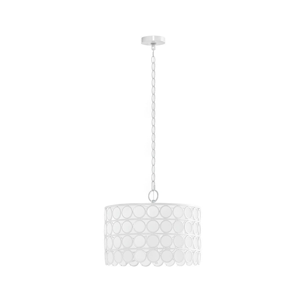 4-Light Glass Drum Shade Chandelier with Frosted Glass - White