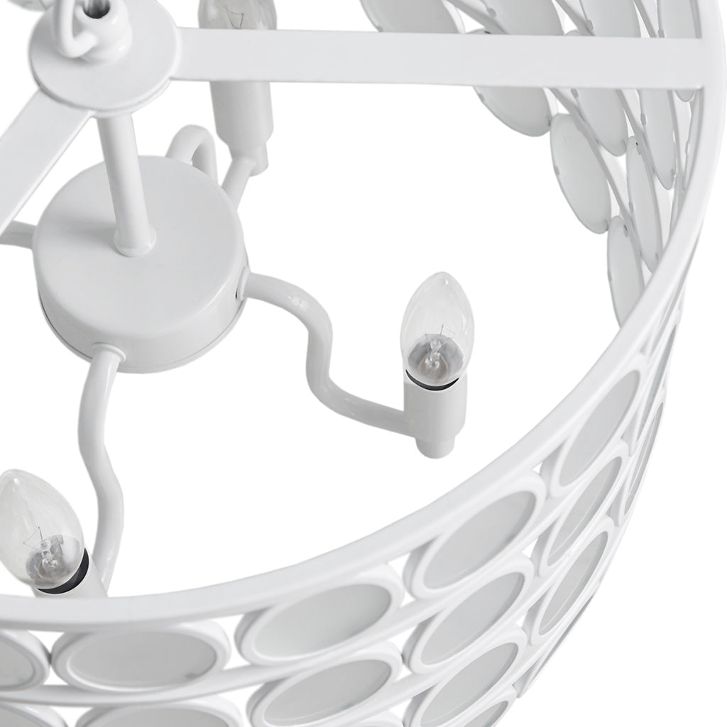 4-Light Glass Drum Shade Chandelier with Frosted Glass - White