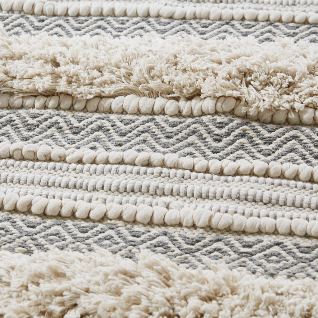 Woven Texture Stripe Bath Rug with Durable Hot Melt Backing - Grey or Multicolor