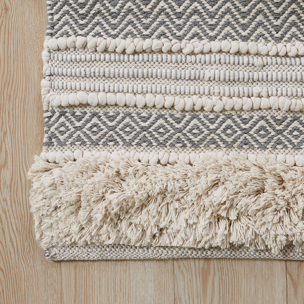 Woven Texture Stripe Bath Rug with Durable Hot Melt Backing - Grey or Multicolor