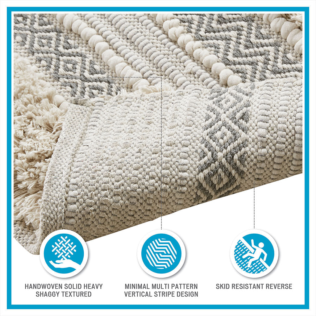Woven Texture Stripe Bath Rug with Durable Hot Melt Backing - Grey or Multicolor