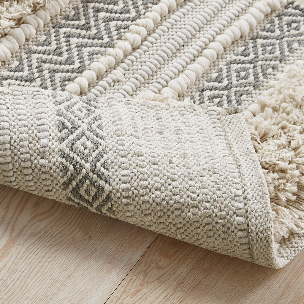 Woven Texture Stripe Bath Rug with Durable Hot Melt Backing - Grey or Multicolor