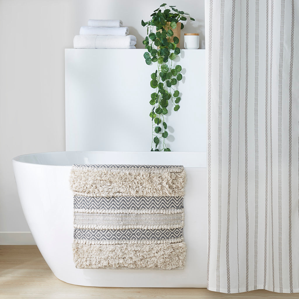 Woven Texture Stripe Bath Rug with Durable Hot Melt Backing - Grey or Multicolor
