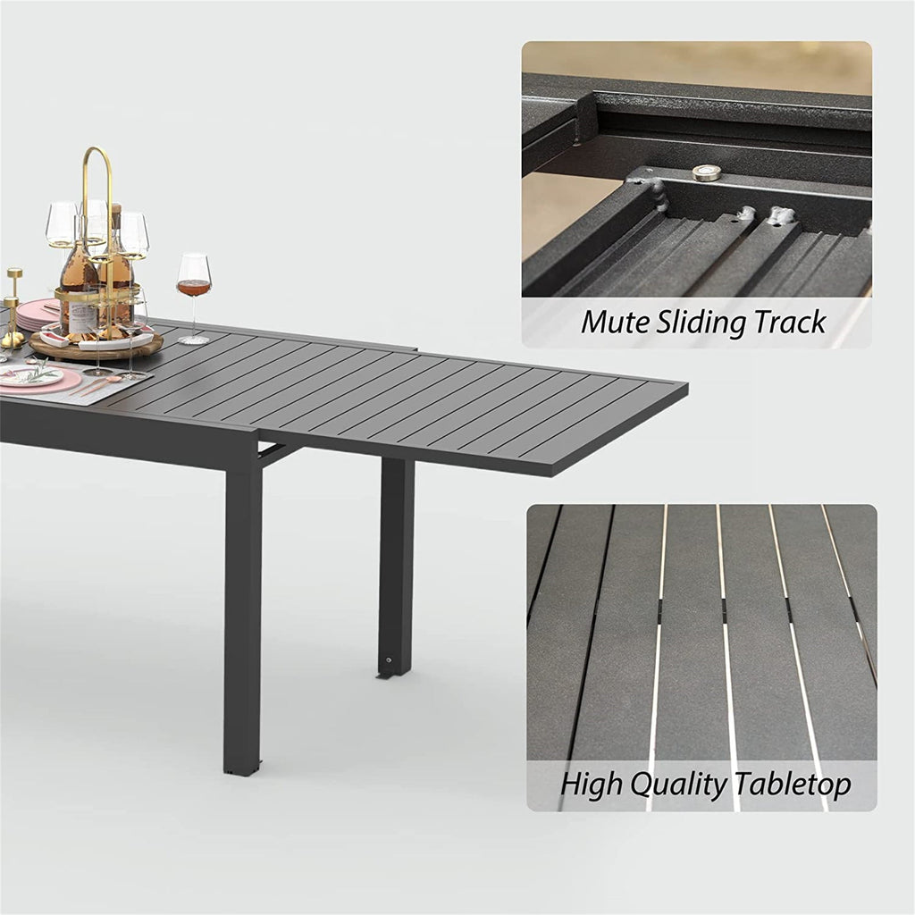 Expandable Aluminum Patio Dining Table with Rectangular Design - Black