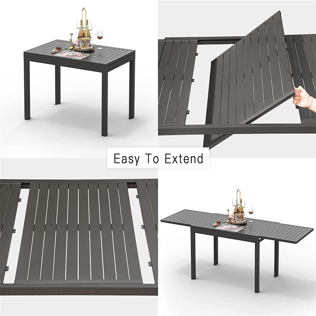 Expandable Aluminum Patio Dining Table with Rectangular Design - Black