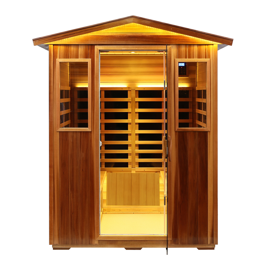 Four-Person Far-Infrared Outdoor Sauna with Carbon Crystal Heating Plates - Natural Hemlock