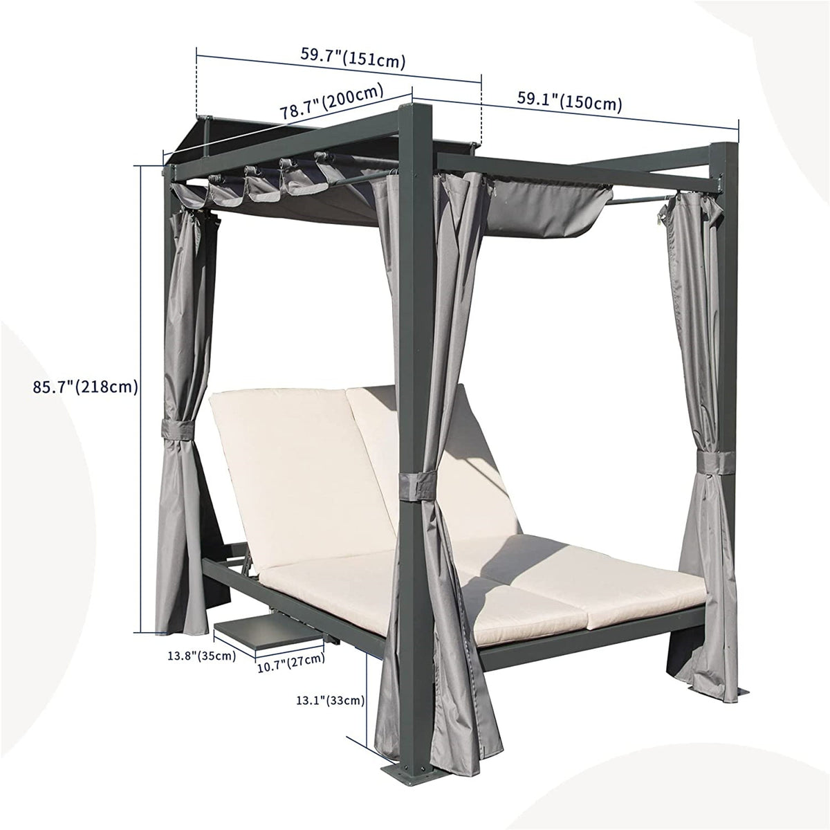 Aluminum Outdoor Patio Daybed with Retractable Canopy - Silver